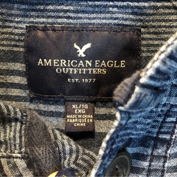 American Eagle Blue Striped Lightweight Hoodie with Buttons size XL Men’s - Picture 5 of 11